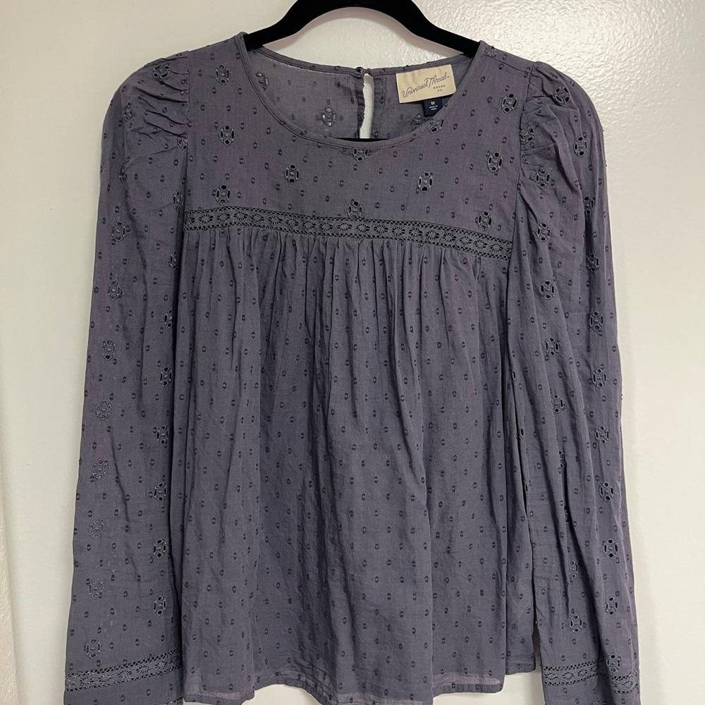 Universal Thread Navy Eyelet Long-Sleeve Blouse